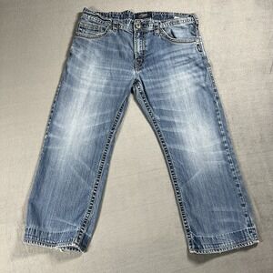 Silver Jeans Mens 38x27 Blue Zac Relaxed Straight Medium Wash Stretch Denim